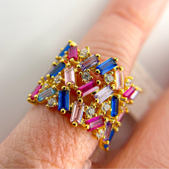 Sahira Stacie Rainbow Baguette Gold Plated Ring. Size 6. - Picture 3 of 7